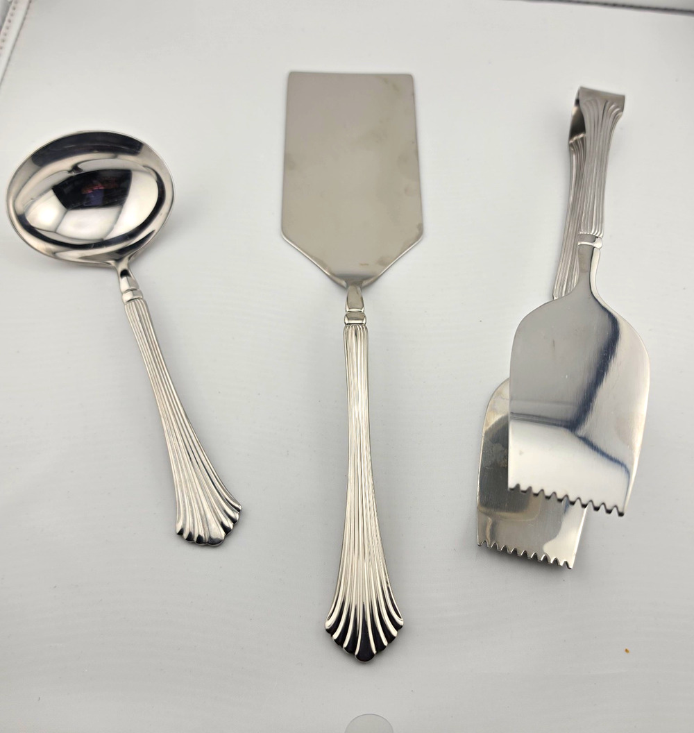 **RARE**Reed & Barton "Birch HALL" Set Cake/Pie Server, Gravy Ladle, Ice Tongs